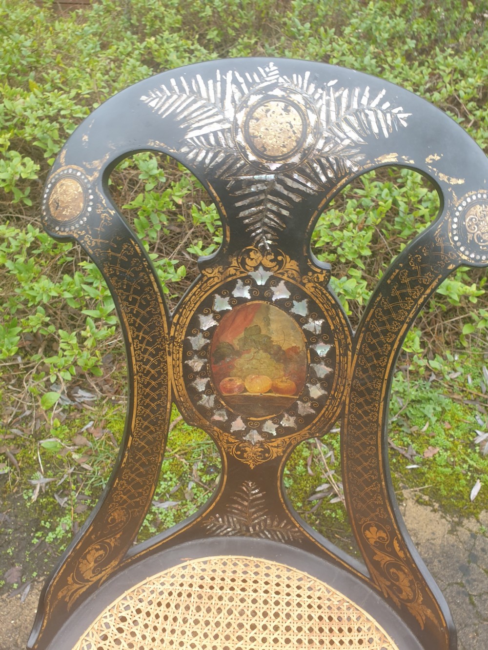 19th century decorated papier mache  chair  View II