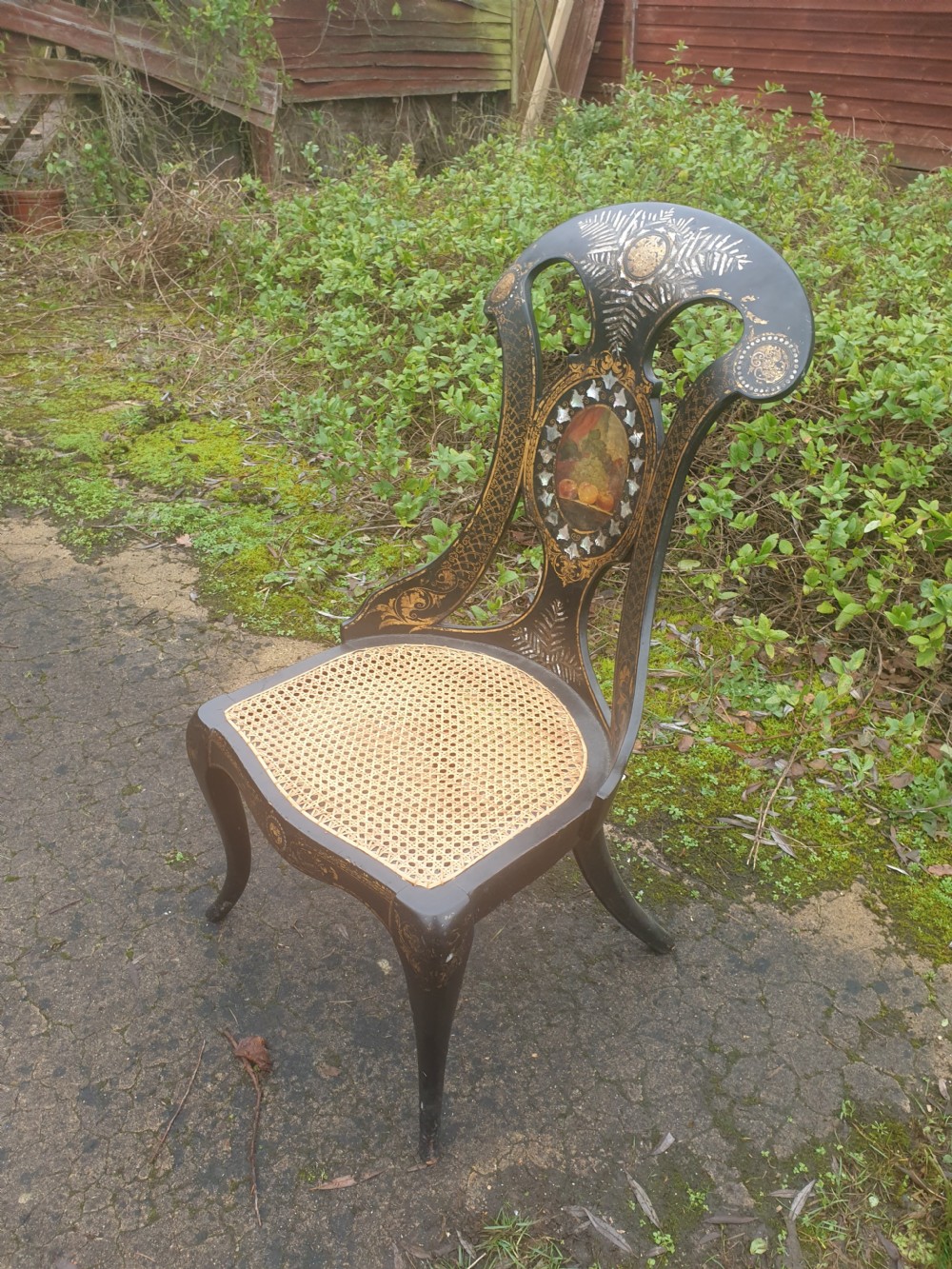 19th century decorated papier mache  chair  View IV