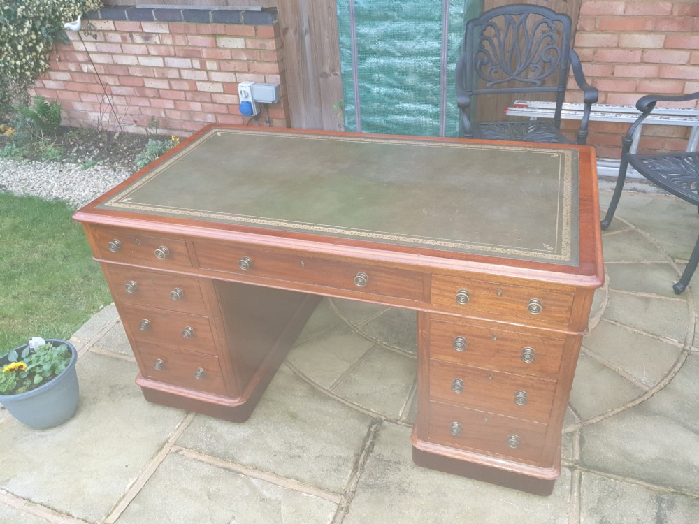 Victorian mahogany kneehole pedestal desk  View II