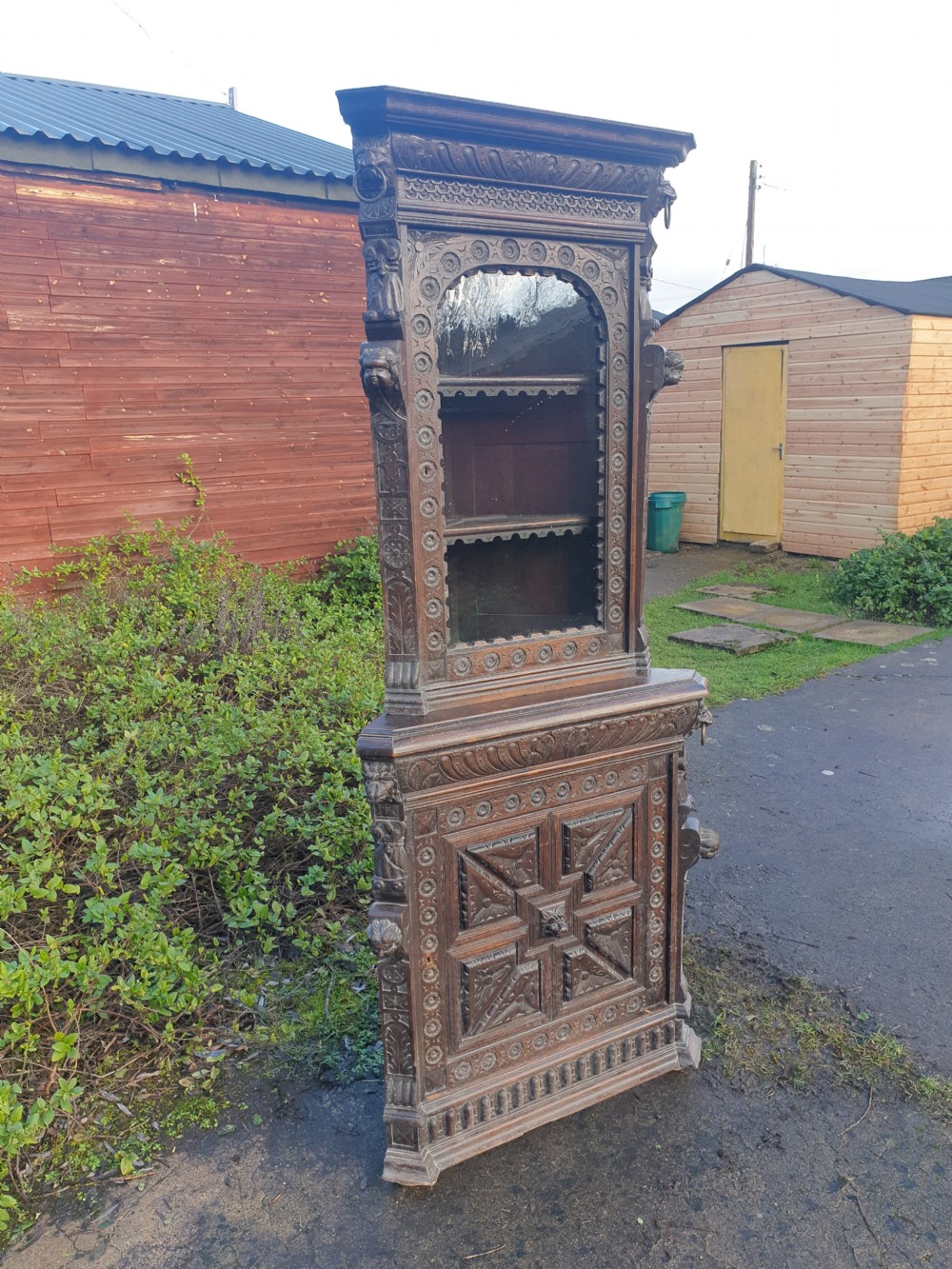 Victorian carved oak Green Man corner cabinet.  View II