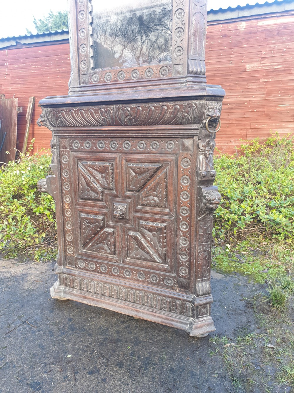 Victorian carved oak Green Man corner cabinet.  View IV