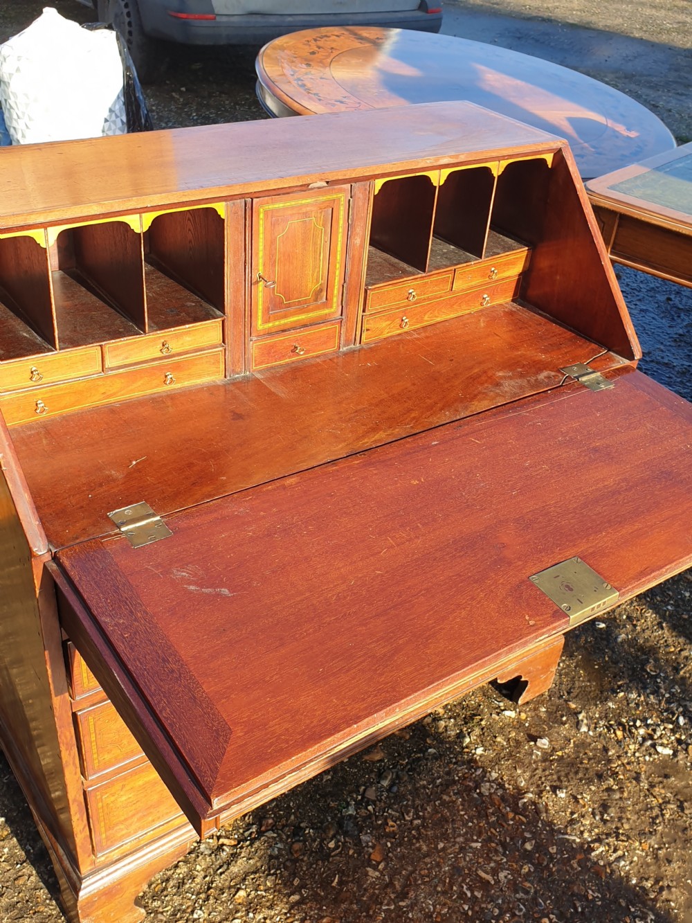 Late Georgian inlaid mahogany bureau.  View II
