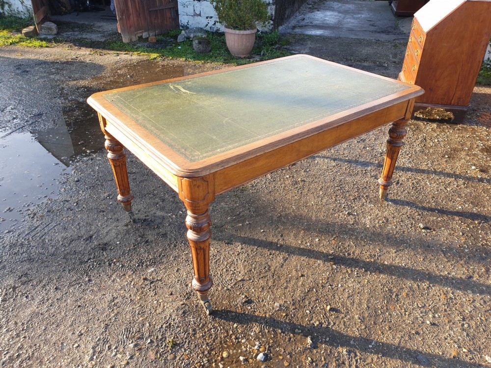 Large late Victorian oak 2 drawer writing table.  View II