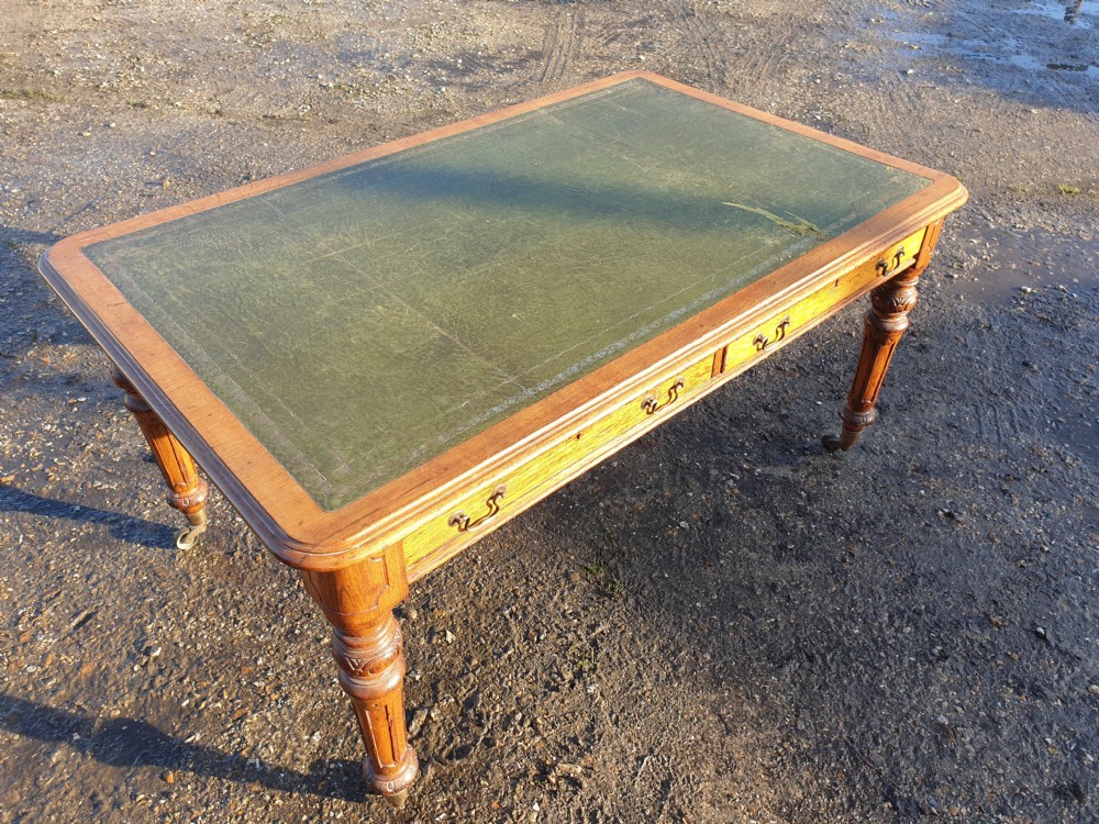 Large late Victorian oak 2 drawer writing table.  View III