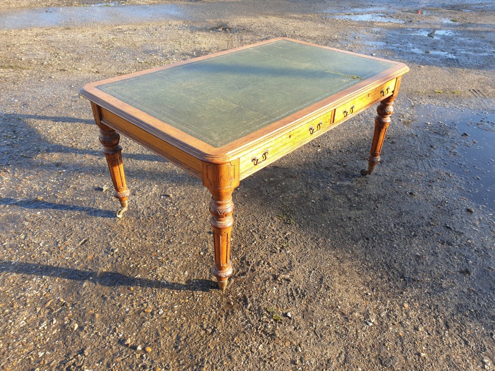 Large late Victorian oak 2 drawer writing table.  View IV
