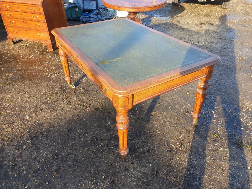 Large late Victorian oak 2 drawer writing table.  View V