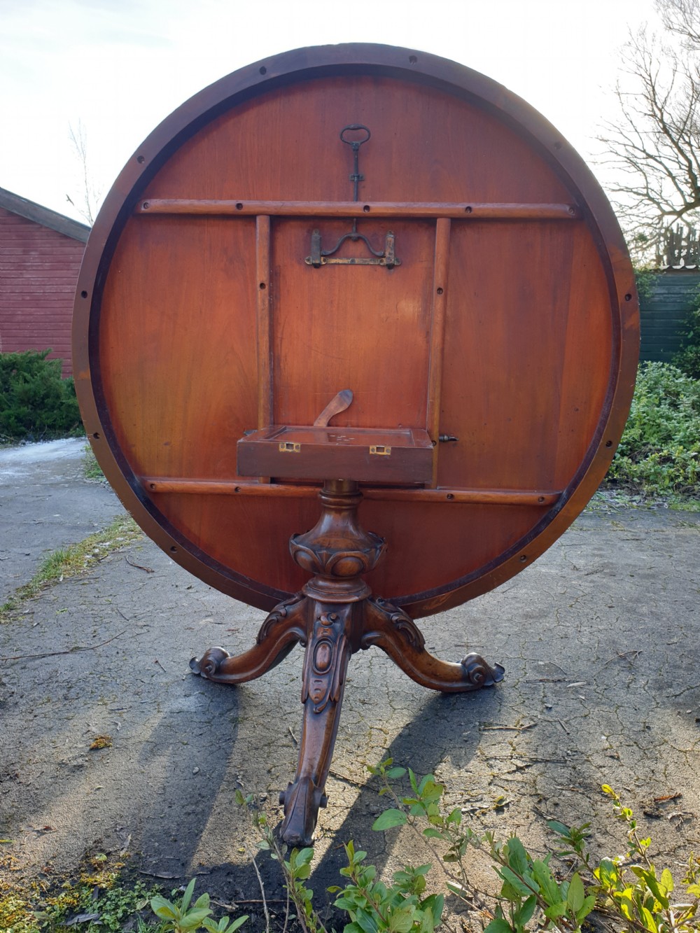Early Victorian inlaid tip top pedestal table.  View III
