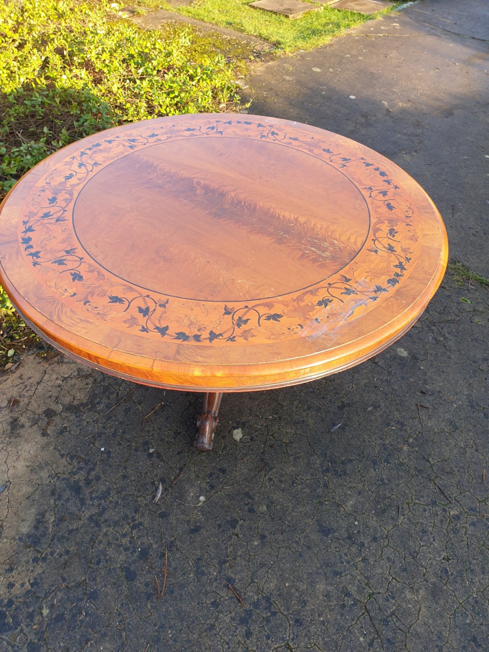 Early Victorian inlaid tip top pedestal table.  View VI