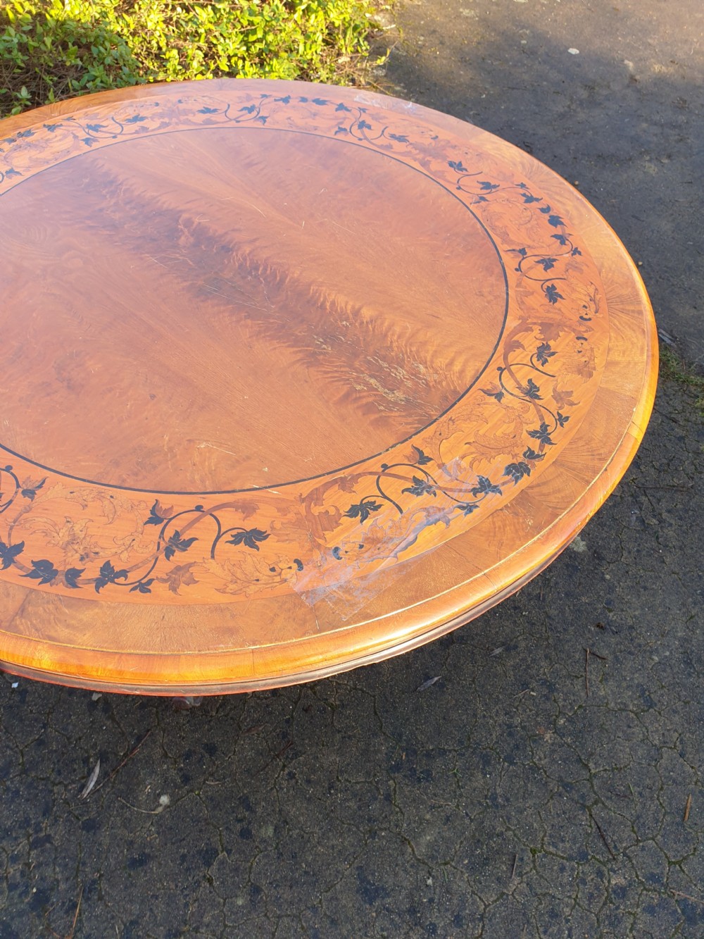 Early Victorian inlaid tip top pedestal table.  View VII