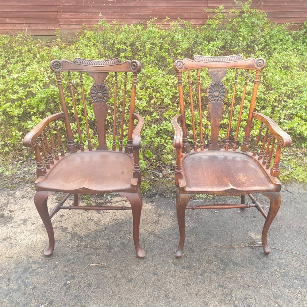 Pair of Windsor armchairs in the manner of William Birch. 