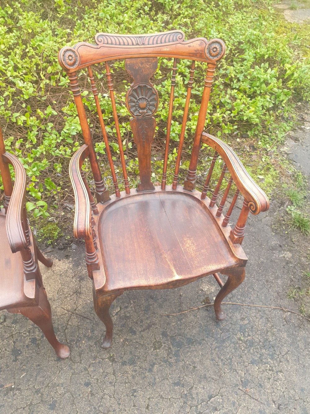 Pair of Windsor armchairs in the manner of William Birch.  View V