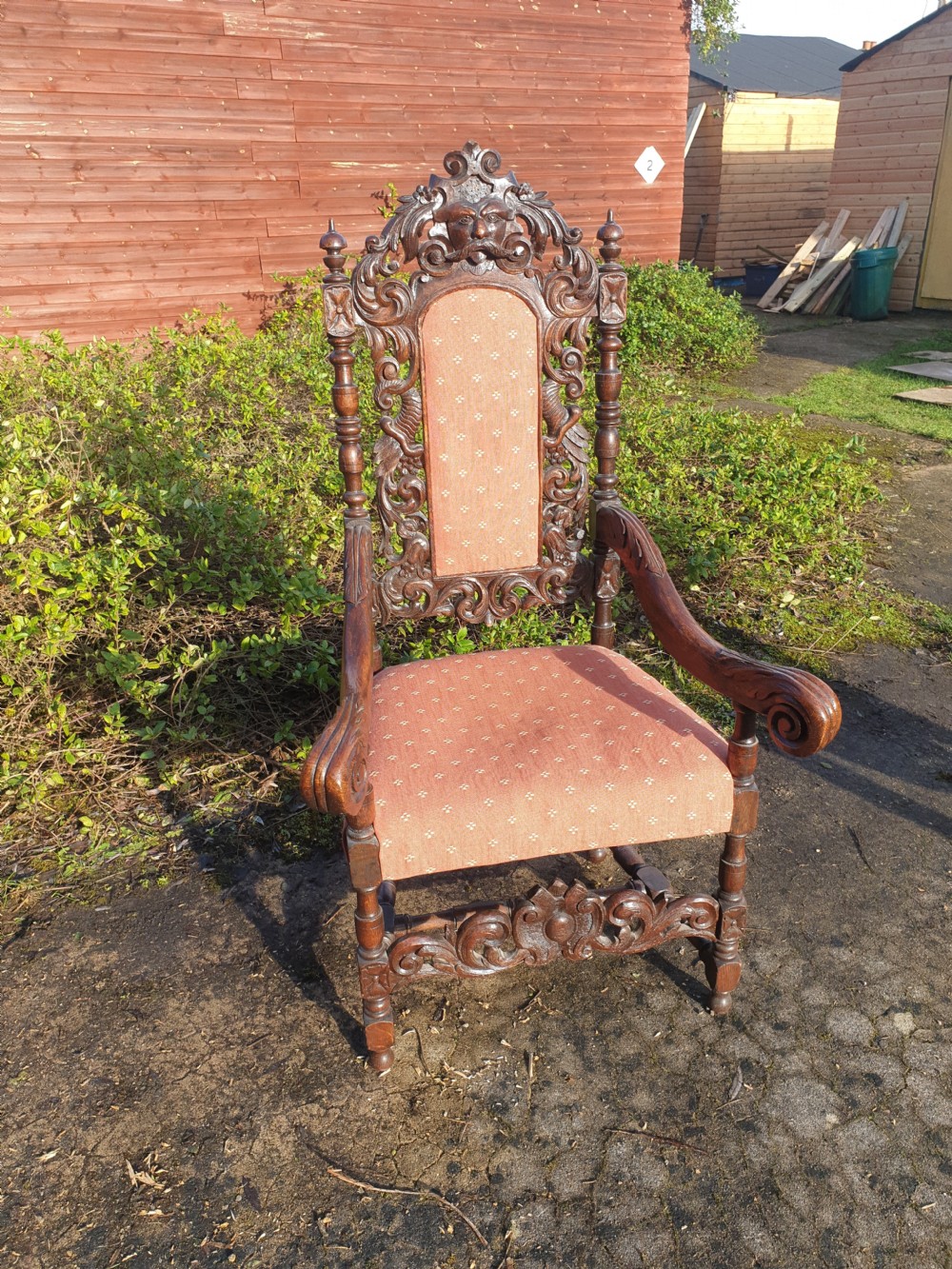 Large Victorian carved oak hall armchair. 