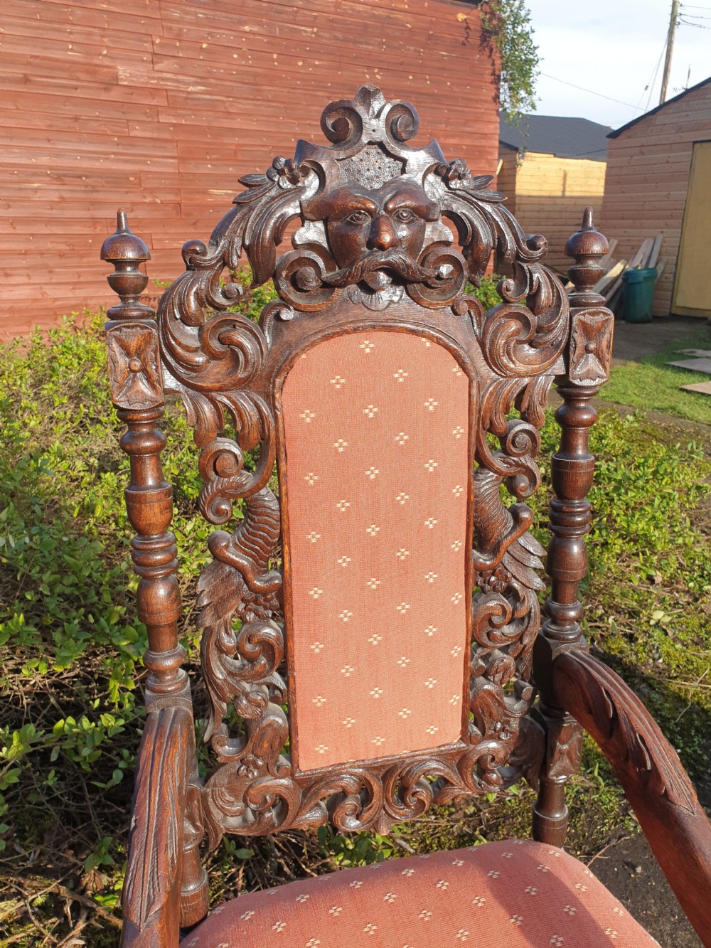 Large Victorian carved oak hall armchair.  View II