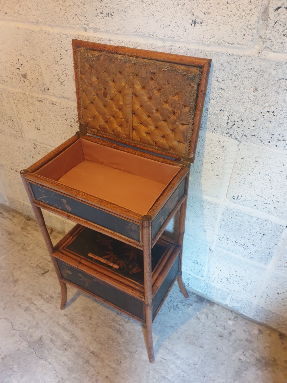 Victorian bamboo and lacquered sewing table View III
