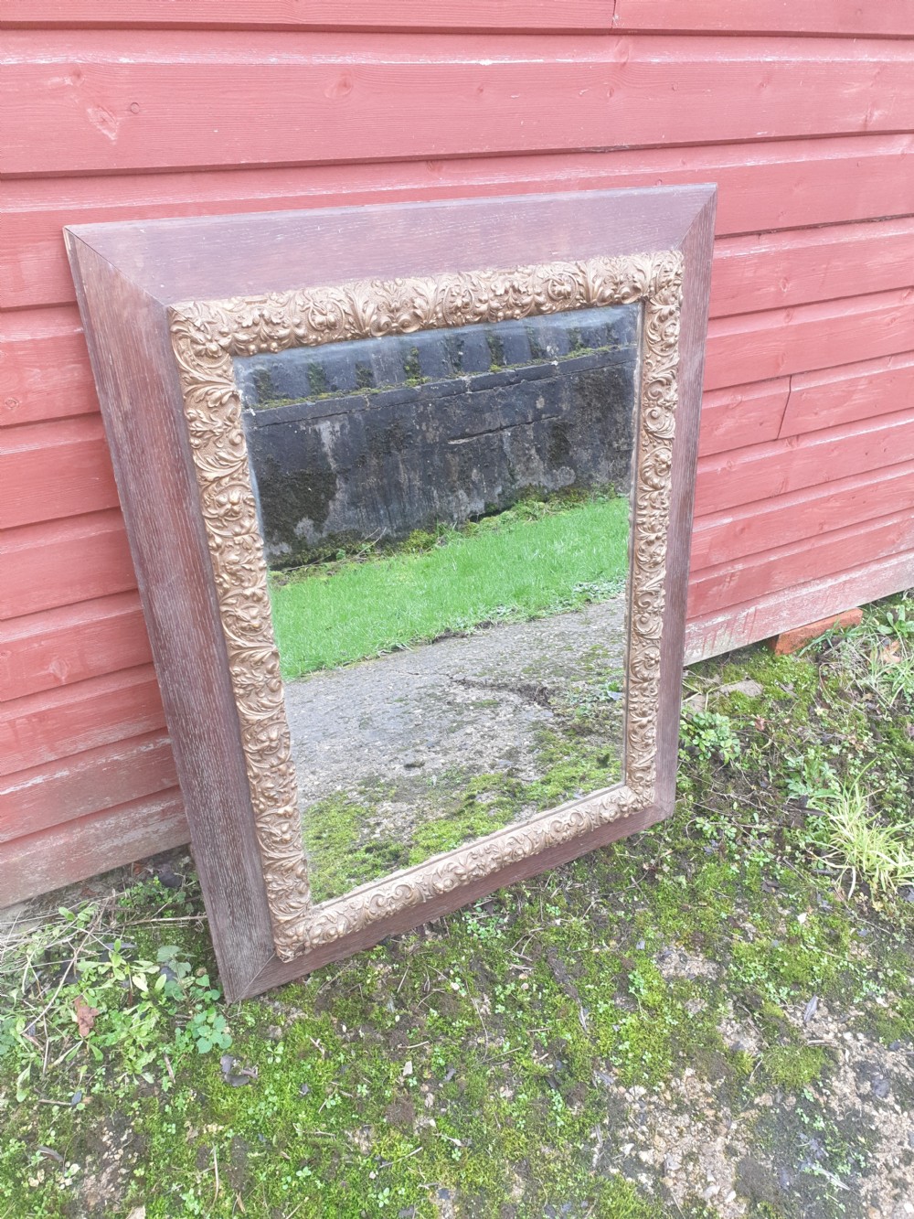 Good sized oak and gesso picture frame mirror. 