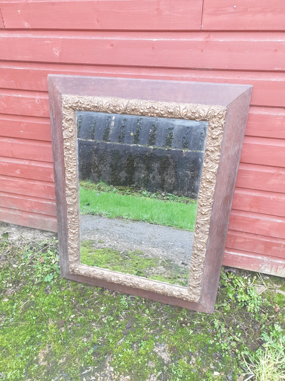 Good sized oak and gesso picture frame mirror.  View II