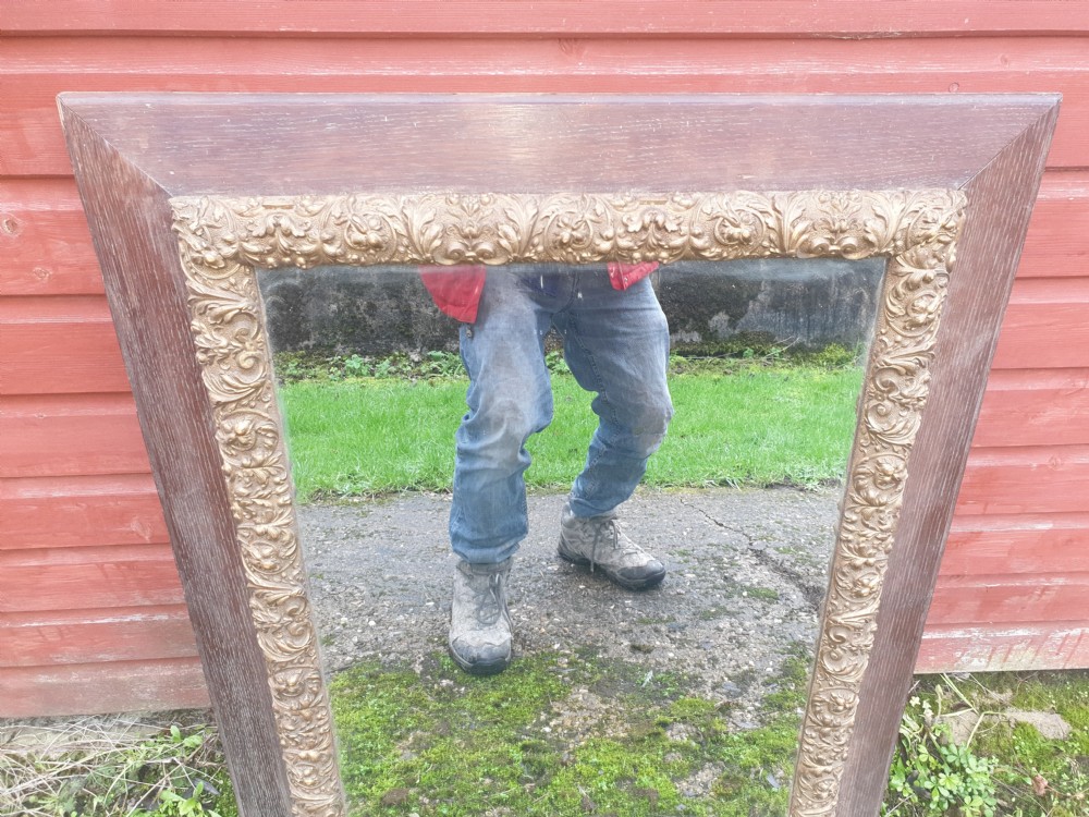 Good sized oak and gesso picture frame mirror.  View III