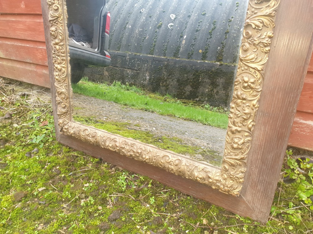 Good sized oak and gesso picture frame mirror.  View IV