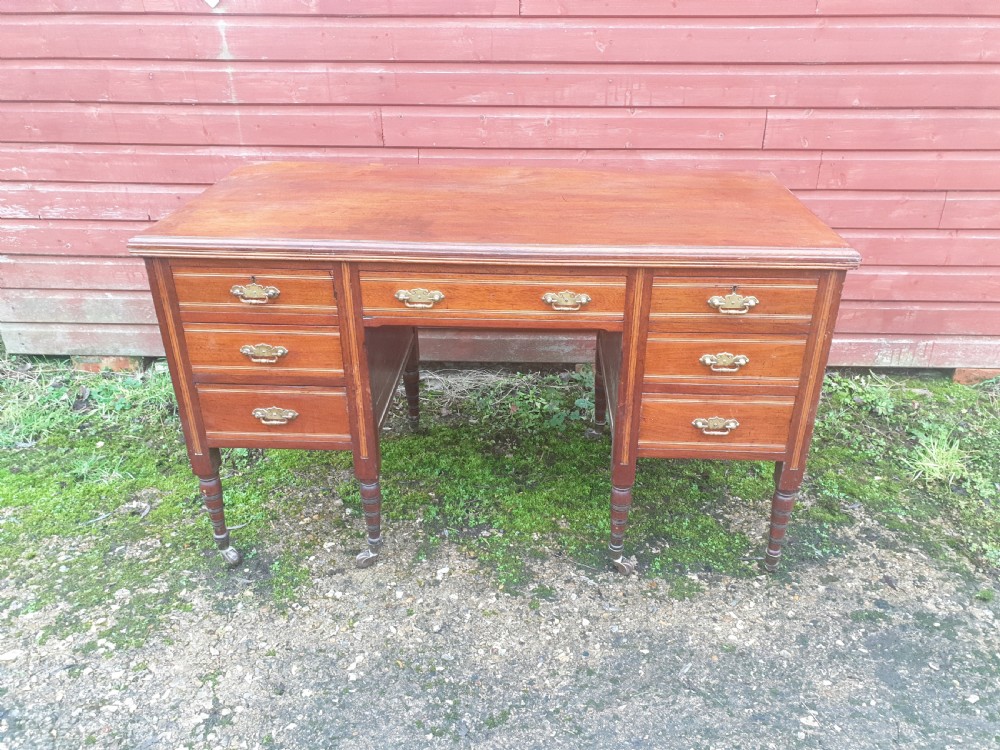 Late Victorian walnut kneehole writing desk.  View V