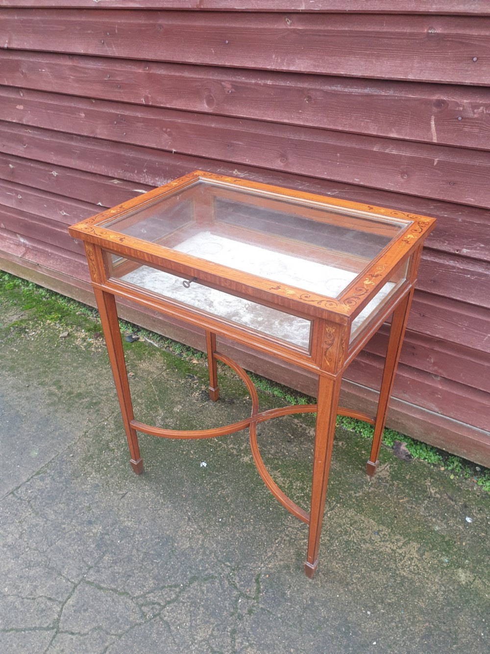 Edwardian inlaid satinwood bijouterie display table.  View II