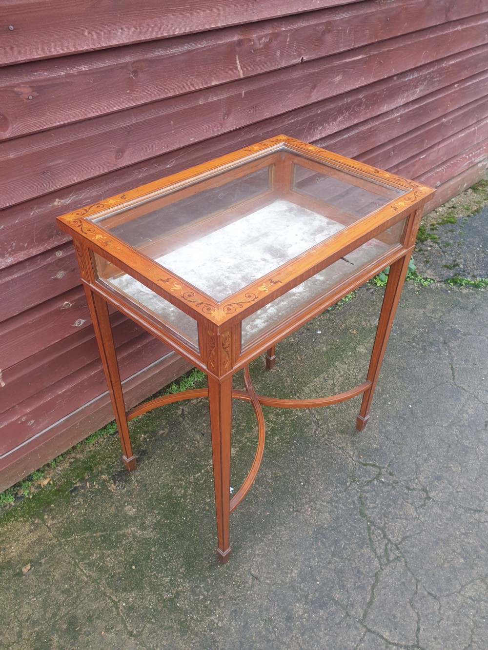 Edwardian inlaid satinwood bijouterie display table.  View III