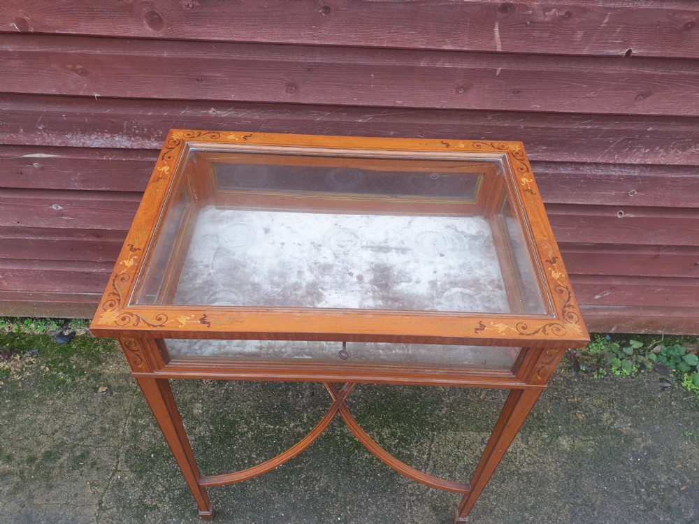 Edwardian inlaid satinwood bijouterie display table.  View IV