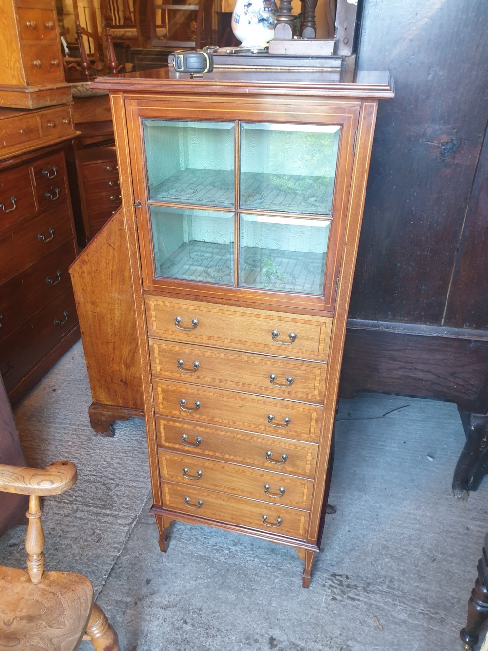 Edwardian inlaid mahogany music cabinet. View II