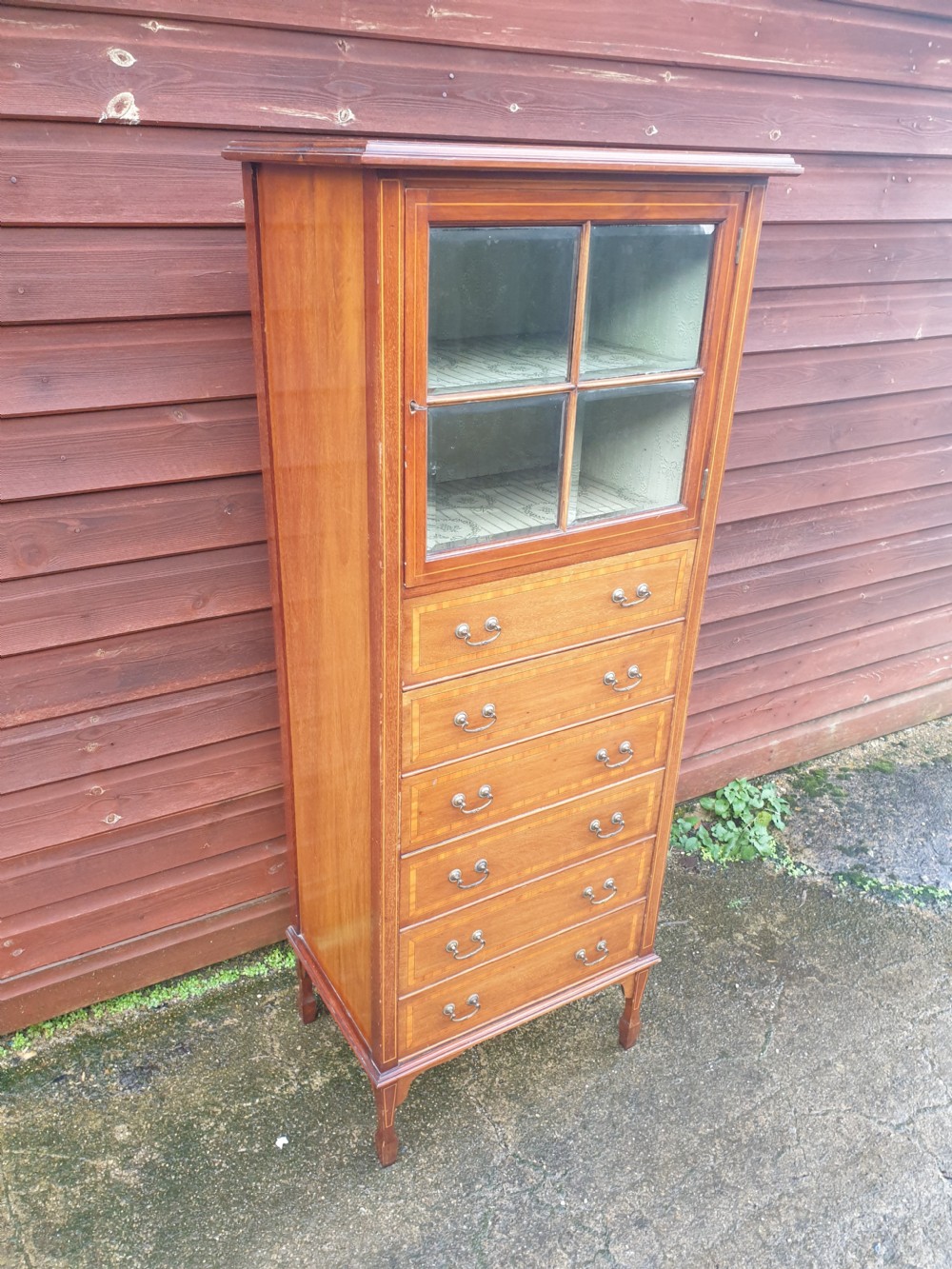 Edwardian inlaid mahogany music cabinet. View IV