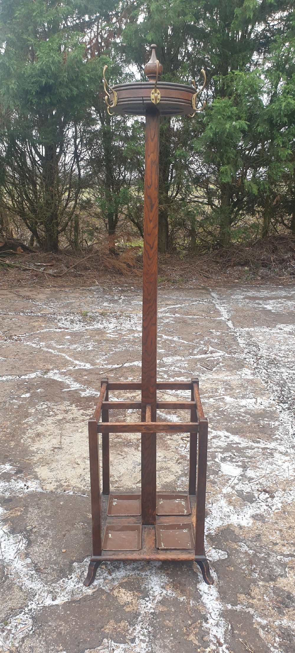 1920s oak coat and umbrella hall stand 