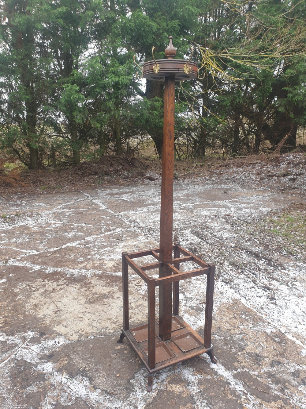 1920s oak coat and umbrella hall stand  View II