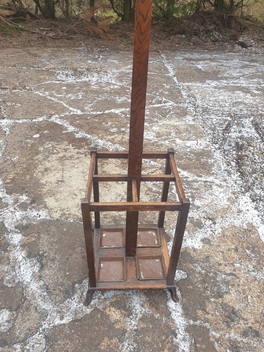 1920s oak coat and umbrella hall stand  View III