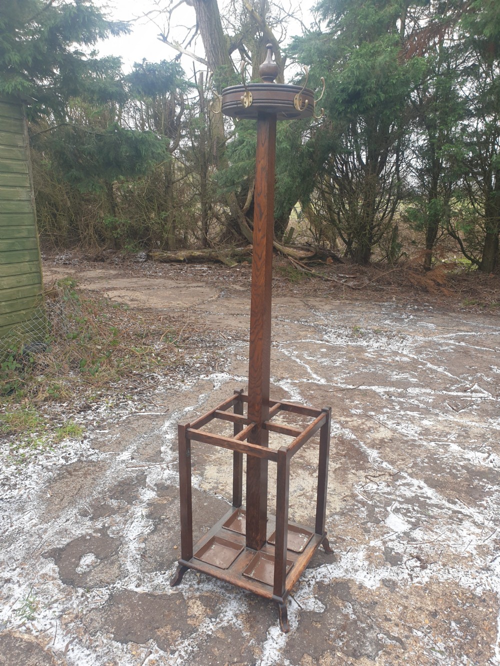 1920s oak coat and umbrella hall stand  View V