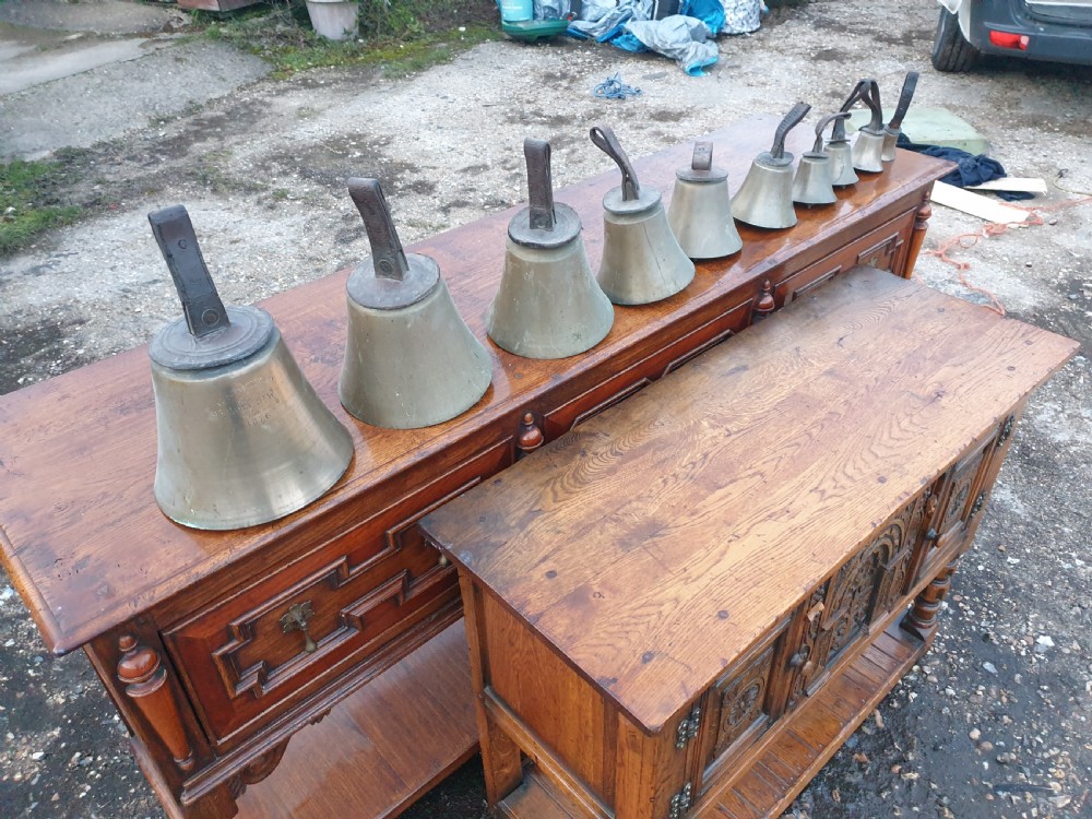 Set of Victorian hand bells with inscription.  View III
