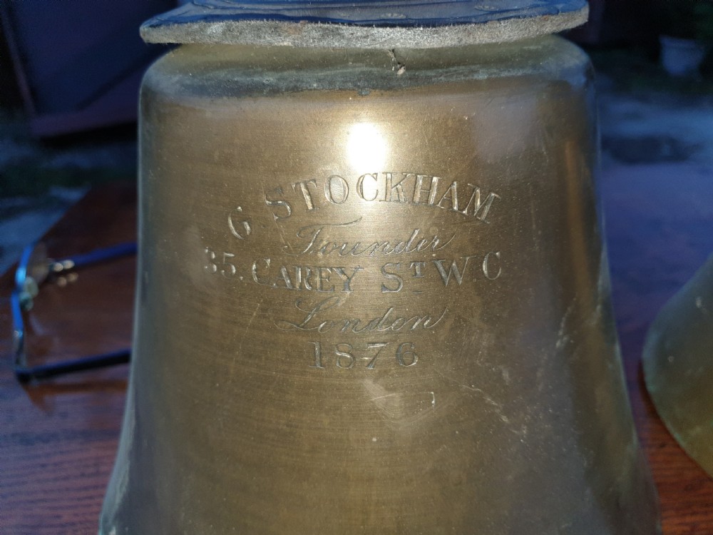 Set of Victorian hand bells with inscription.  View IV