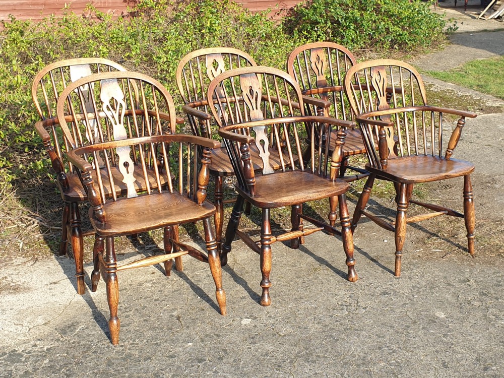 Harlequin set of 6 19th century Windsor armchairs  View III