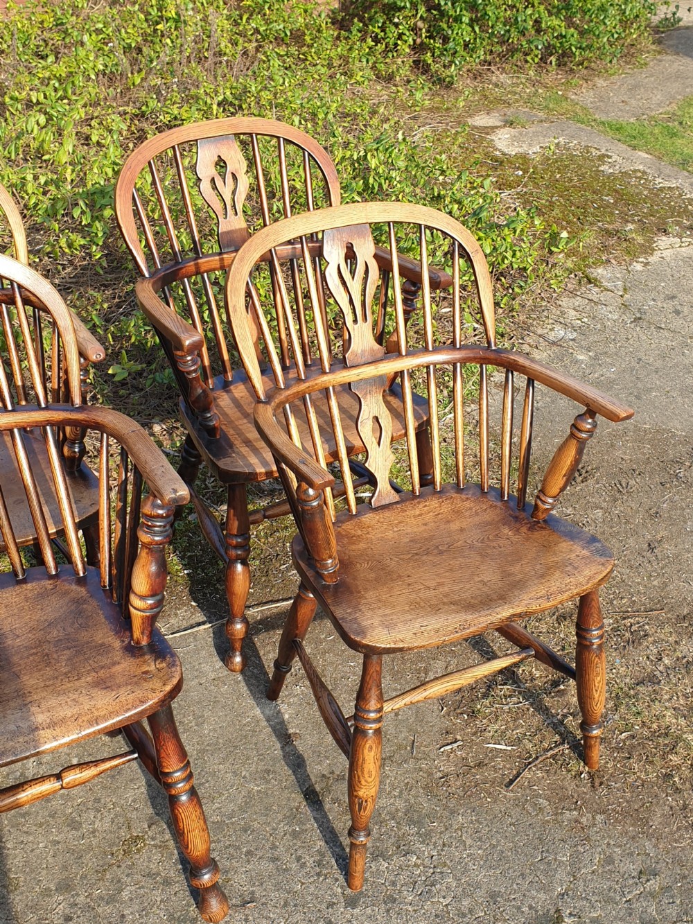 Harlequin set of 6 19th century Windsor armchairs  View V