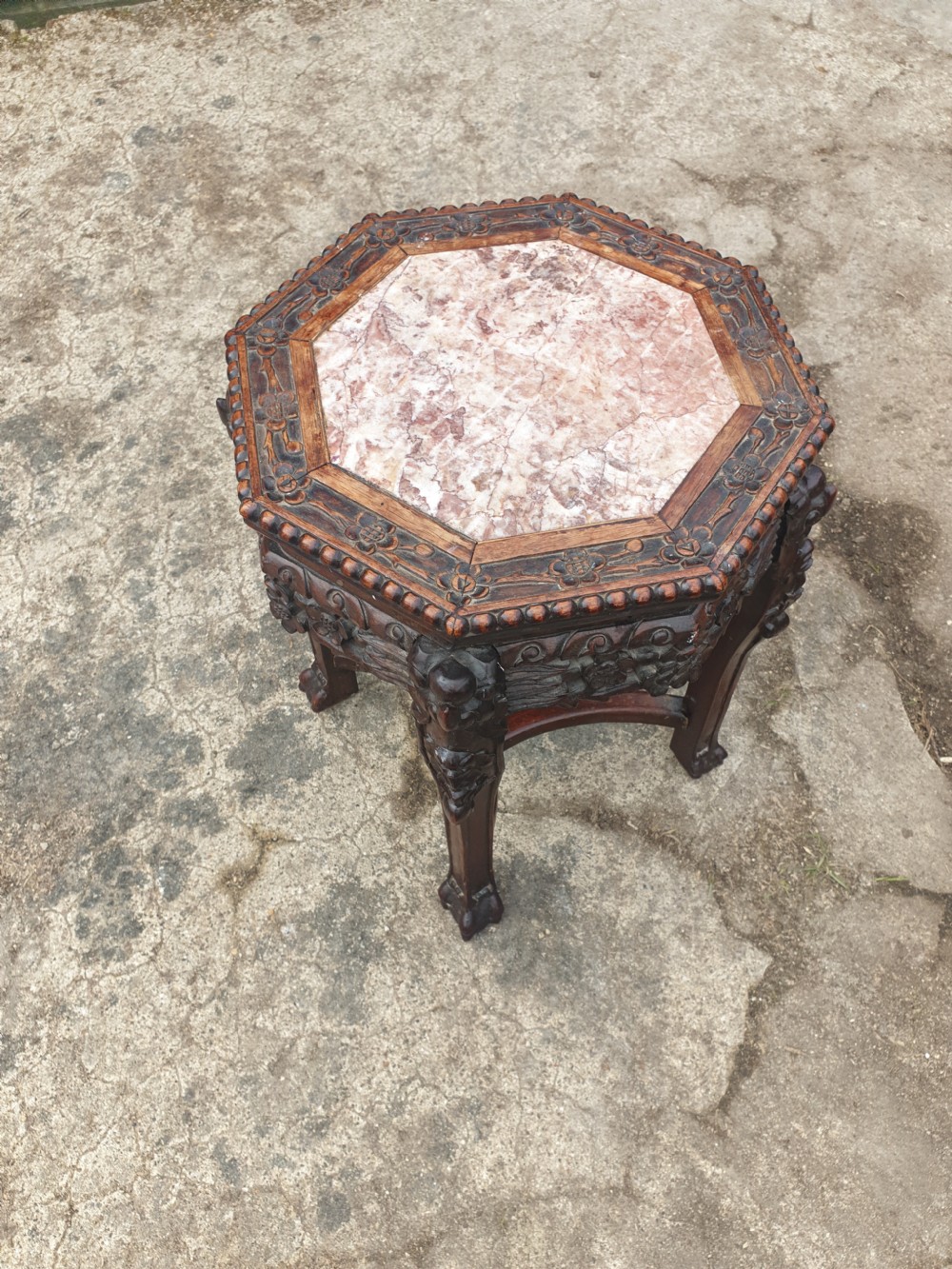 Late 19th carved Chinese hardwood stand.  View III
