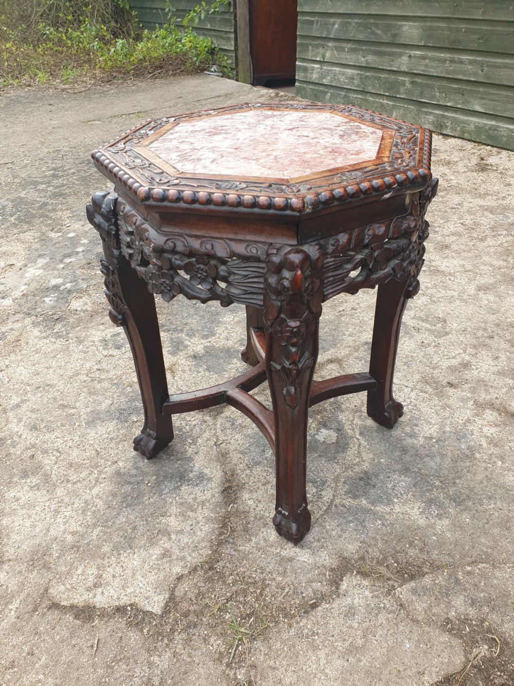 Late 19th carved Chinese hardwood stand.  View IV