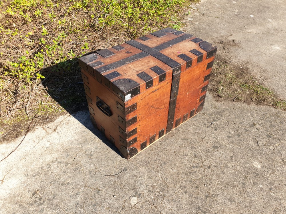19th century oak metal bound silver chest.