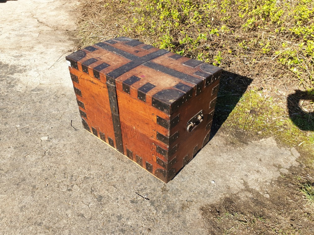 19th century oak metal bound silver chest. View III