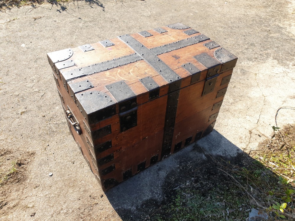 19th century oak metal bound silver chest. View IV