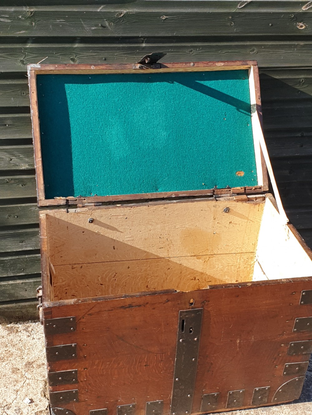19th century oak metal bound silver chest. View V