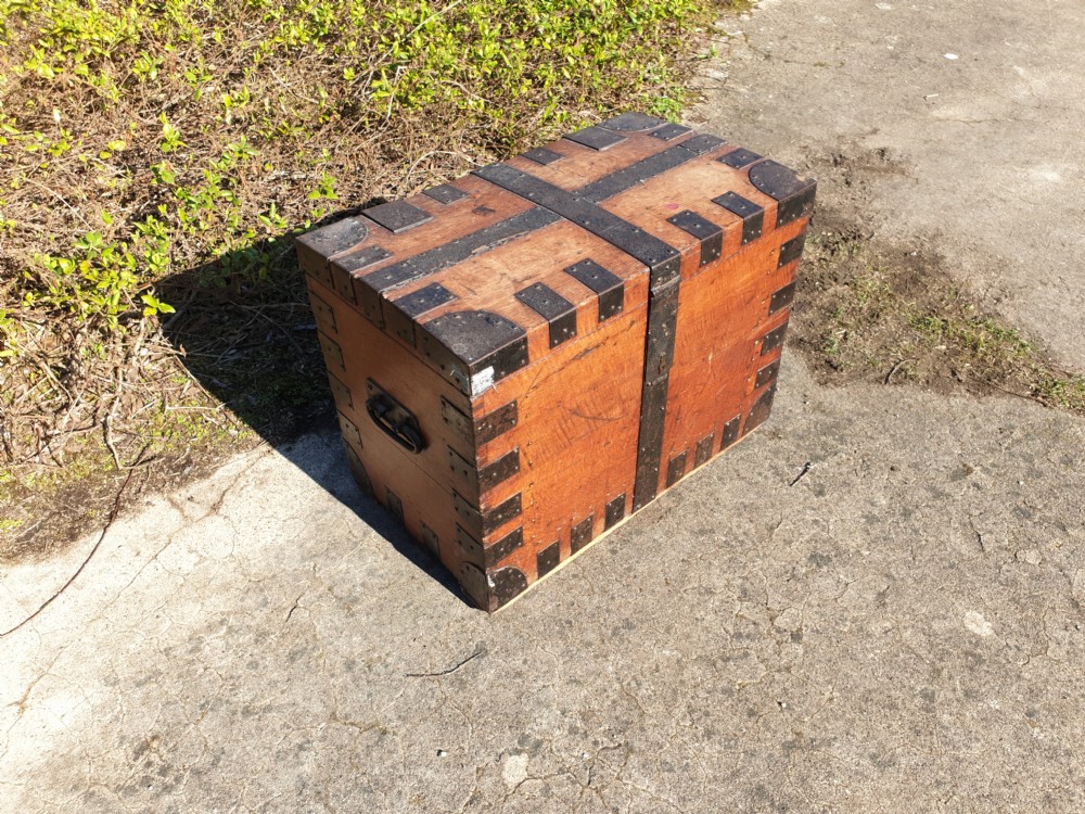 19th century oak metal bound silver chest. View VI