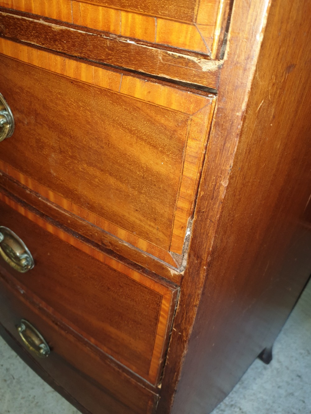 19th century inlaid bow front chest. View IV