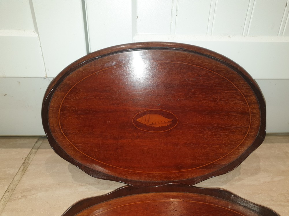 Pair of Edwardian shell inlaid drinks trays View III