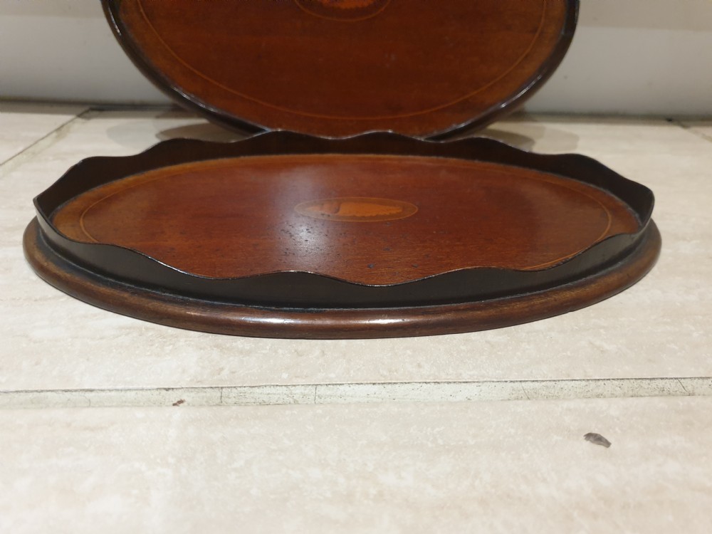 Pair of Edwardian shell inlaid drinks trays View IV