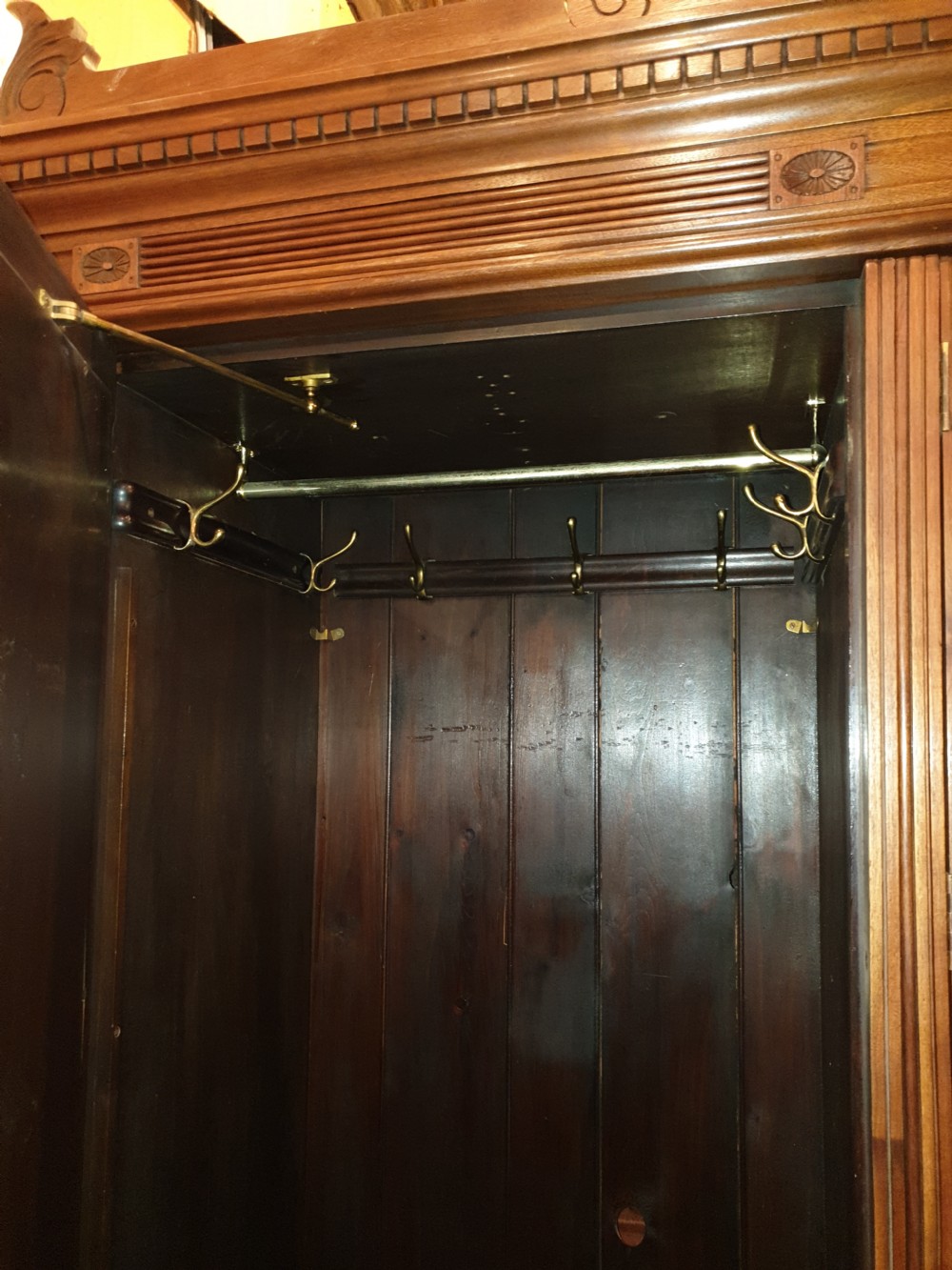 Late Victorian walnut double wardrobe.  View IV