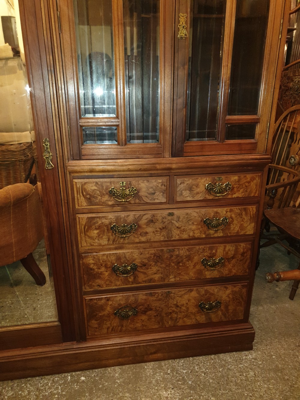 Late Victorian walnut double wardrobe.  View VI