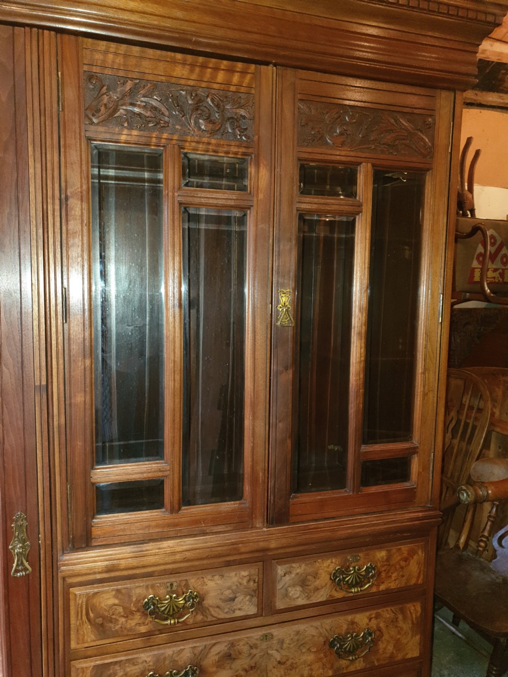 Late Victorian walnut double wardrobe.  View VII