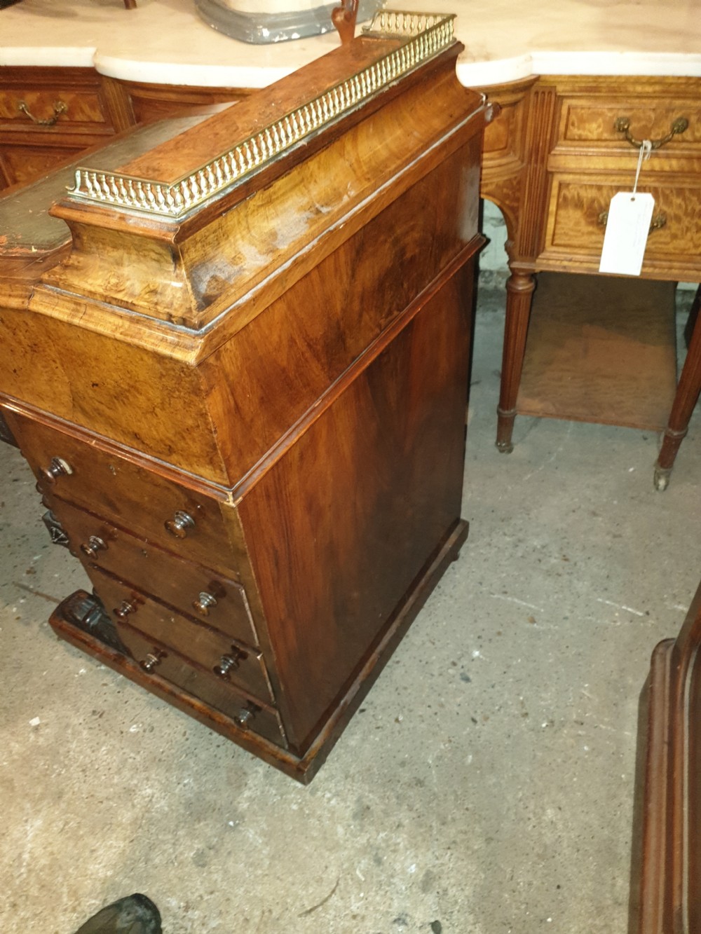 Victorian inlaid burr walnut Davenport  View IV